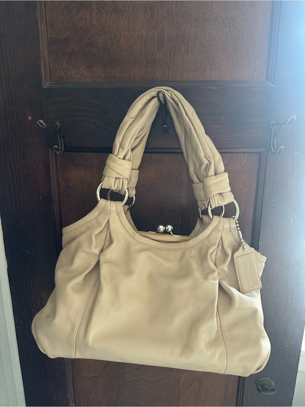 Y2K Coach Beige Shoulder Bag with Knotted Handles